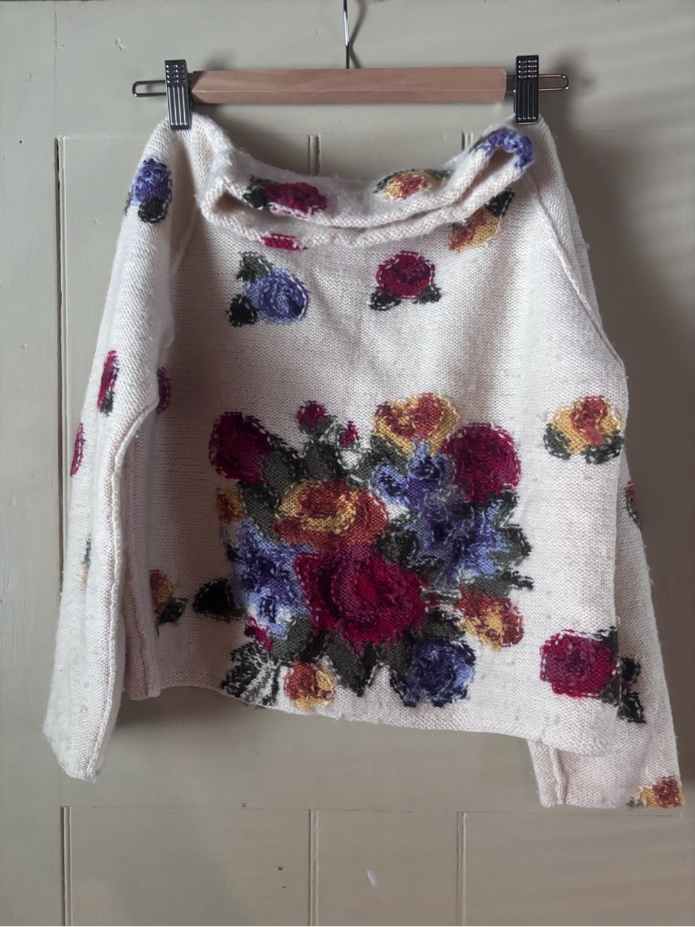 Comme des Garcons Cream Turtleneck Floral Sweater
